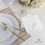 Luxe Party NYC Napkins 16 Cocktail Napkins - 5" x 5" White and Gold Hebrew COFF Paper Cocktail Napkins | 16 Napkins