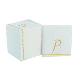 Luxe Party NYC Napkins 16 Cocktail Napkins - 5" x 5" White and Gold Hebrew COFF Paper Cocktail Napkins | 16 Napkins