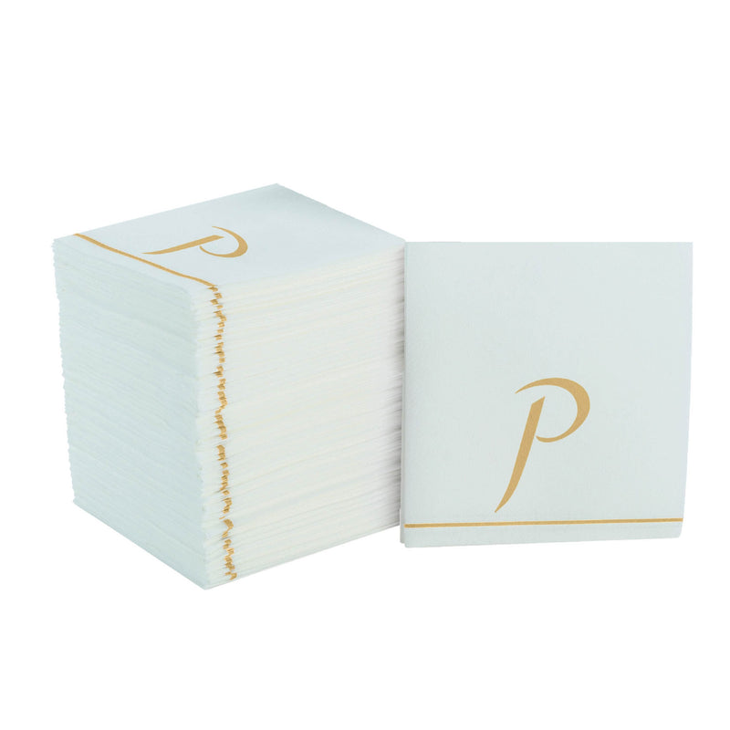 Luxe Party NYC Napkins 16 Cocktail Napkins - 5" x 5" White and Gold Hebrew COFF Paper Cocktail Napkins | 16 Napkins