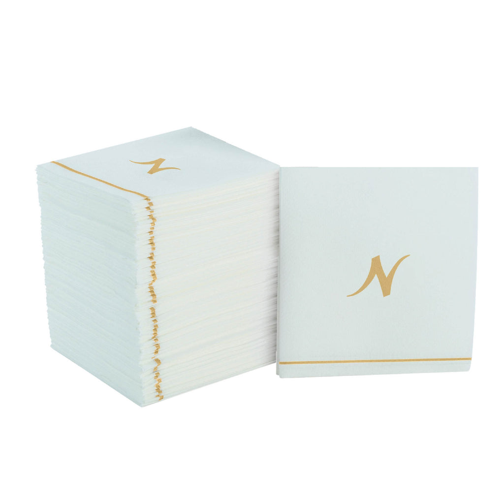 Luxe Party NYC Napkins 16 Cocktail Napkins - 5" x 5" White and Gold Hebrew MEM Paper Cocktail Napkins | 16 Napkins