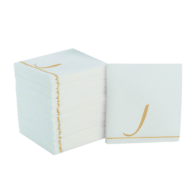Luxe Party NYC Napkins 16 Cocktail Napkins - 5" x 5" White and Gold Hebrew NUN Paper Cocktail Napkins | 16 Napkins