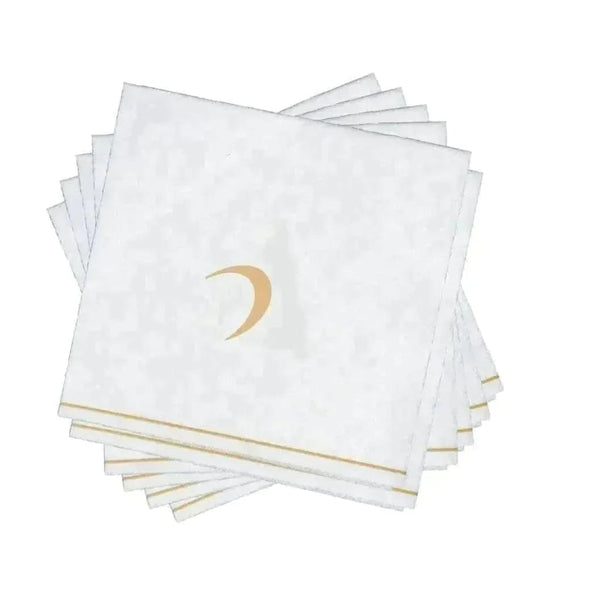 Luxe Party NYC Napkins 16 Cocktail Napkins - 5" x 5" White and Gold Hebrew RAYSH Paper Cocktail Napkins | 16 Napkins