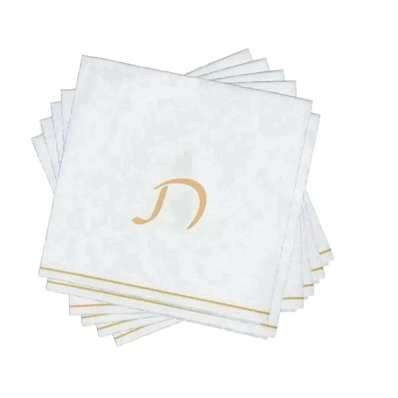 Luxe Party NYC Napkins 16 Cocktail Napkins - 5" x 5" White and Gold Hebrew TUF Paper Cocktail Napkins | 16 Napkins