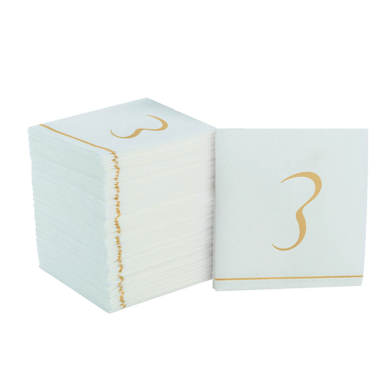 Luxe Party NYC Napkins 16 Cocktail Napkins - 5" x 5" White and Gold Hebrew TZADI Paper Cocktail Napkins | 16 Napkins