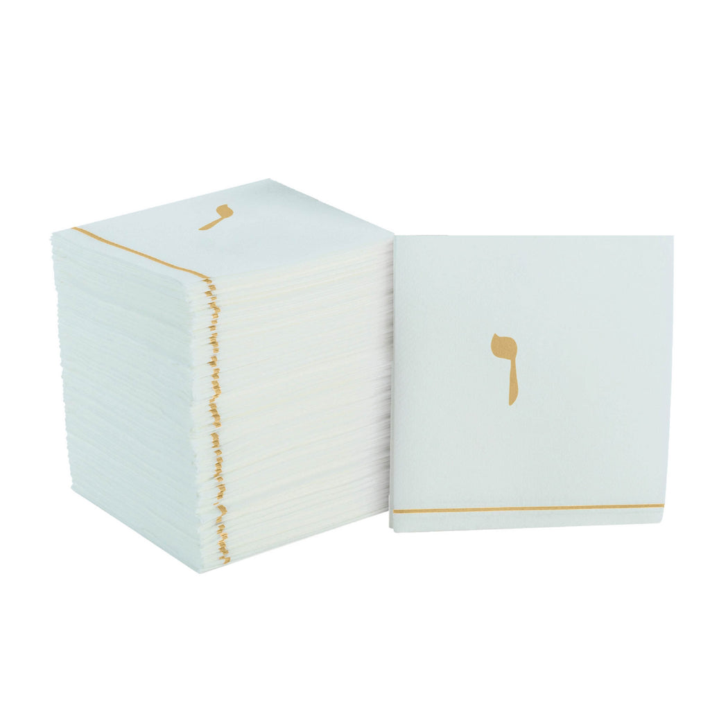 Luxe Party NYC Napkins 16 Cocktail Napkins - 5" x 5" White and Gold Hebrew VAV Paper Cocktail Napkins | 16 Napkins