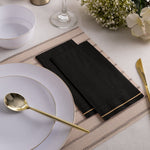 Luxe Party NYC Napkins 16 Dinner Napkins - 4.25" x 7.75" Black with Gold Stripe Guest Paper Napkins | 16 Napkins