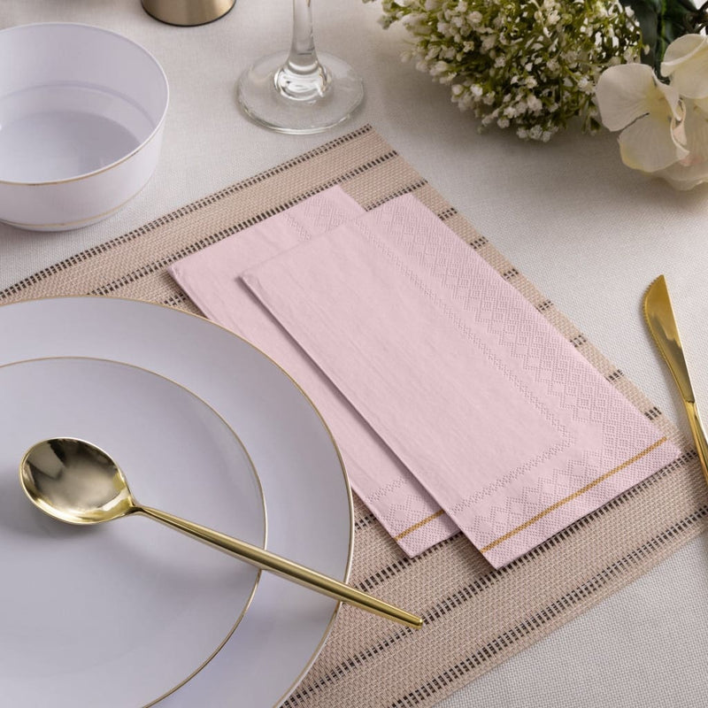 Luxe Party NYC Napkins 16 Dinner Napkins - 4.25" x 7.75" Blush with Gold Stripe Guest Paper Napkins | 16 Napkins