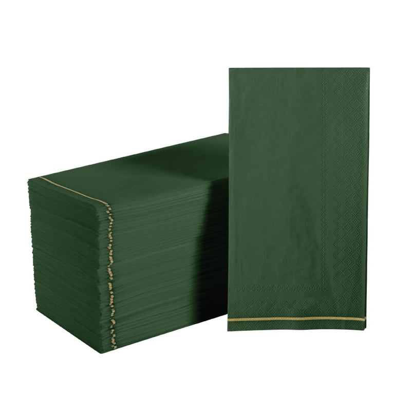 Luxe Party NYC Napkins 16 Dinner Napkins - 4.25" x 7.75" Emerald with Gold Stripe Guest Paper Napkins | 16 Napkins