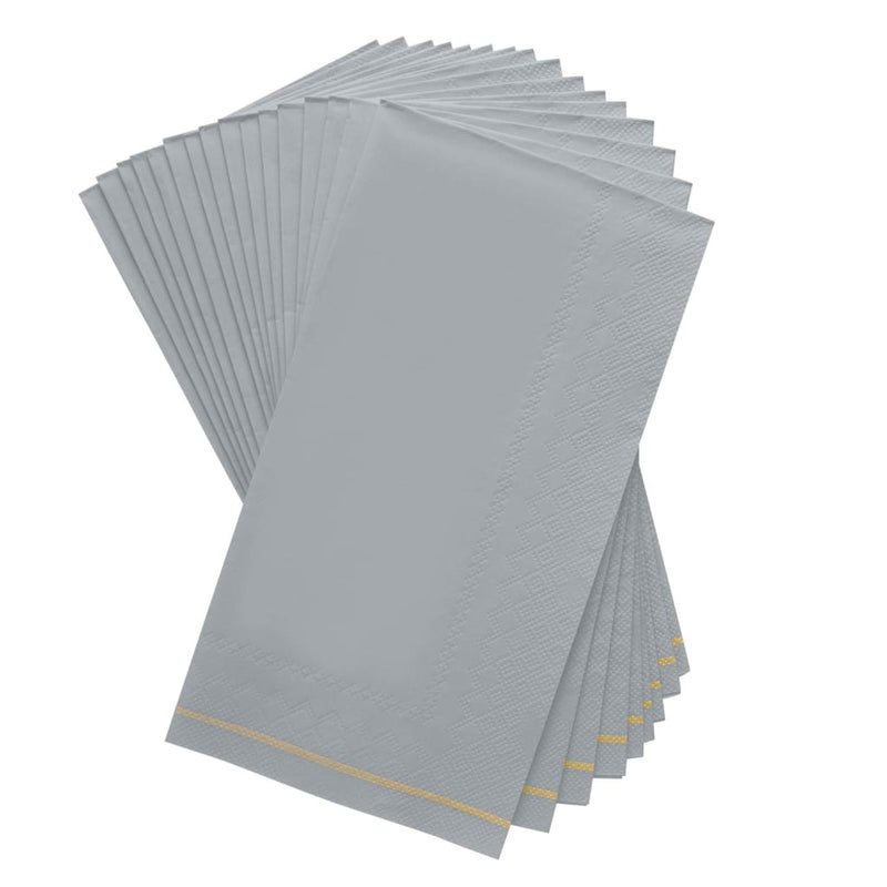Luxe Party NYC Napkins 16 Dinner Napkins - 4.25" x 7.75" Grey with Gold Stripe Guest Paper Napkins | 16 Napkins