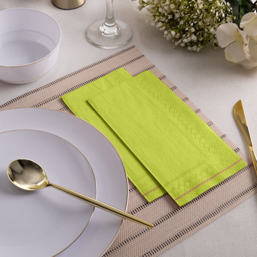 Luxe Party NYC Napkins 16 Dinner Napkins - 4.25" x 7.75" Lime with Gold Stripe Guest Paper Napkins | 16 Napkins