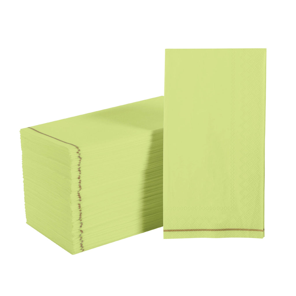 Luxe Party NYC Napkins 16 Dinner Napkins - 4.25" x 7.75" Lime with Gold Stripe Guest Paper Napkins | 16 Napkins