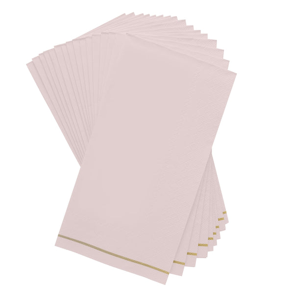 Luxe Party NYC Napkins 16 Dinner Napkins - 4.25" x 7.75" Linen with Gold Stripe Guest Paper Napkins | 16 Napkins