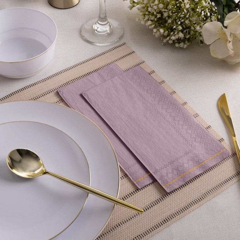 Luxe Party NYC Napkins 16 Dinner Napkins - 4.25" x 7.75" Mauve with Gold Stripe Guest Paper Napkins | 16 Napkins