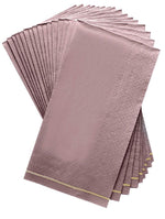 Luxe Party NYC Napkins 16 Dinner Napkins - 4.25" x 7.75" Mauve with Gold Stripe Guest Paper Napkins | 16 Napkins