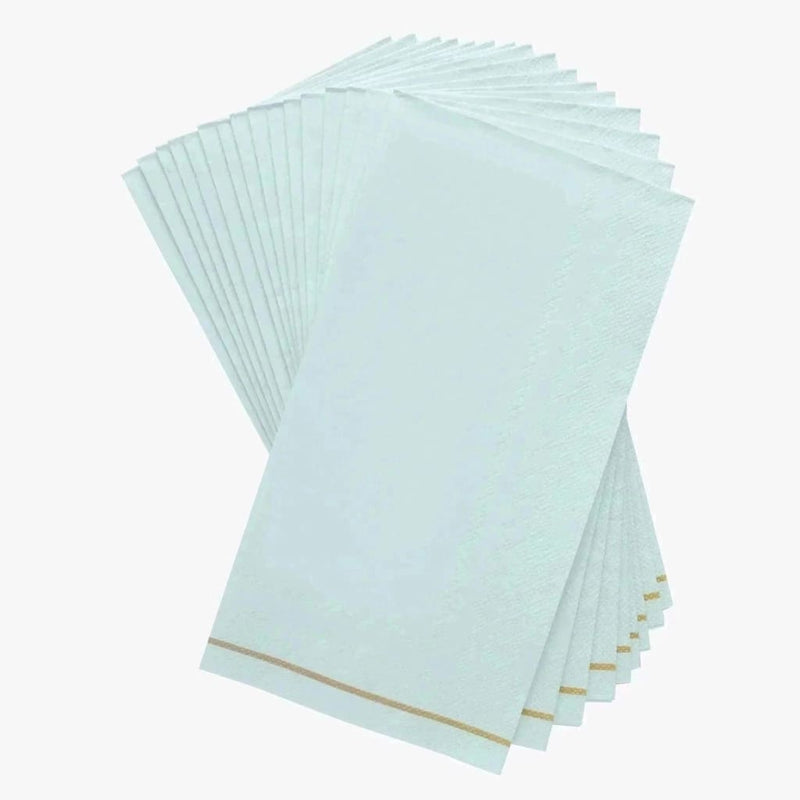 Luxe Party NYC Napkins 16 Dinner Napkins - 4.25" x 7.75" Mint with Gold Stripe Guest Paper Napkins | 16 Napkins