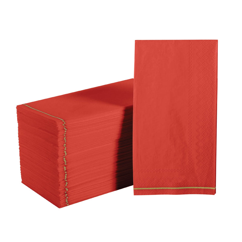 Luxe Party NYC Napkins 16 Dinner Napkins - 4.25" x 7.75" Red with Gold Stripe Guest Paper Napkins | 16 Napkins