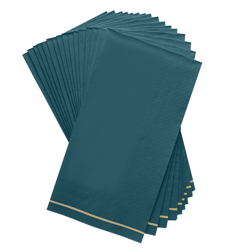 Luxe Party NYC Napkins 16 Dinner Napkins - 4.25" x 7.75" Teal with Gold Stripe Guest Paper Napkins | 16 Napkins