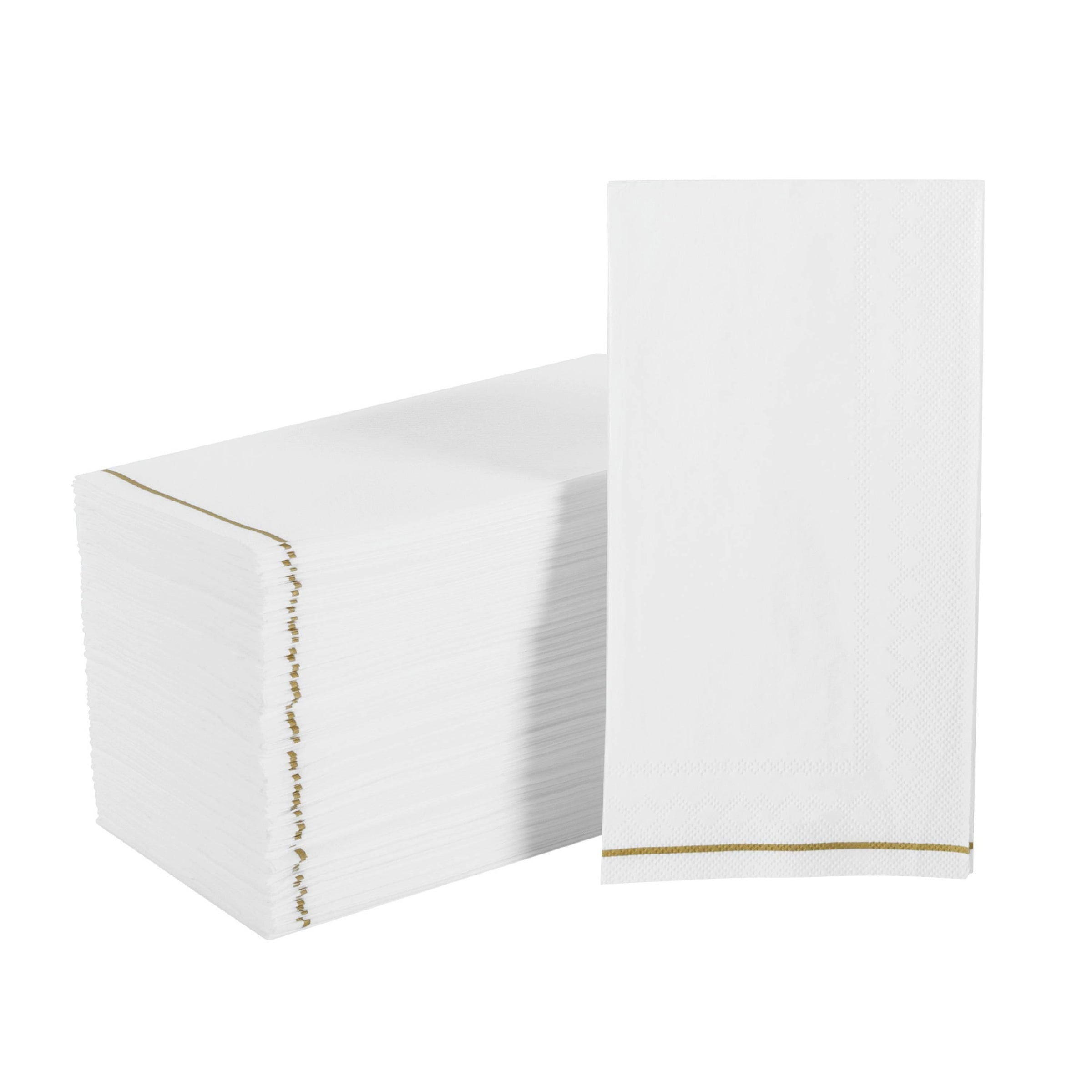 White with Gold Stripe Guest Paper Dinner Napkins | 16 Napkins