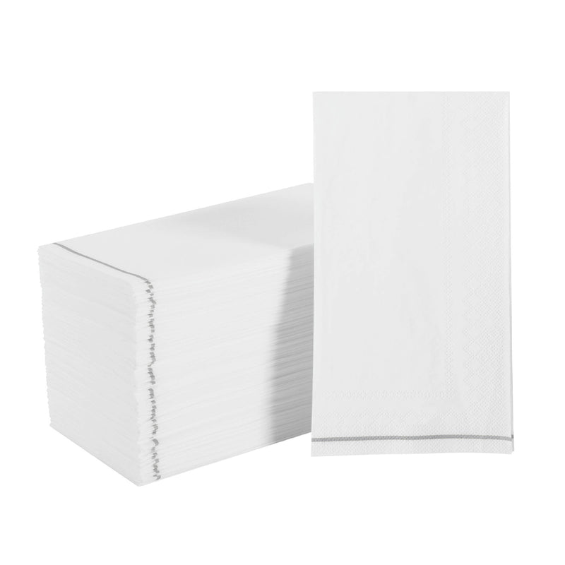 Luxe Party NYC Napkins 16 Dinner Napkins - 4.25" x 7.75" White with Silver Stripe Guest Paper Napkins | 16 Napkins