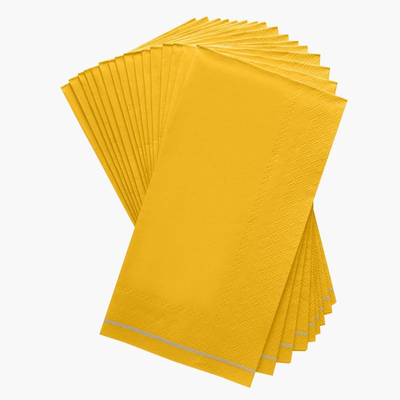 Luxe Party NYC Napkins 16 Dinner Napkins - 4.25" x 7.75" Yellow with Gold Stripe Guest Paper Napkins | 16 Napkins