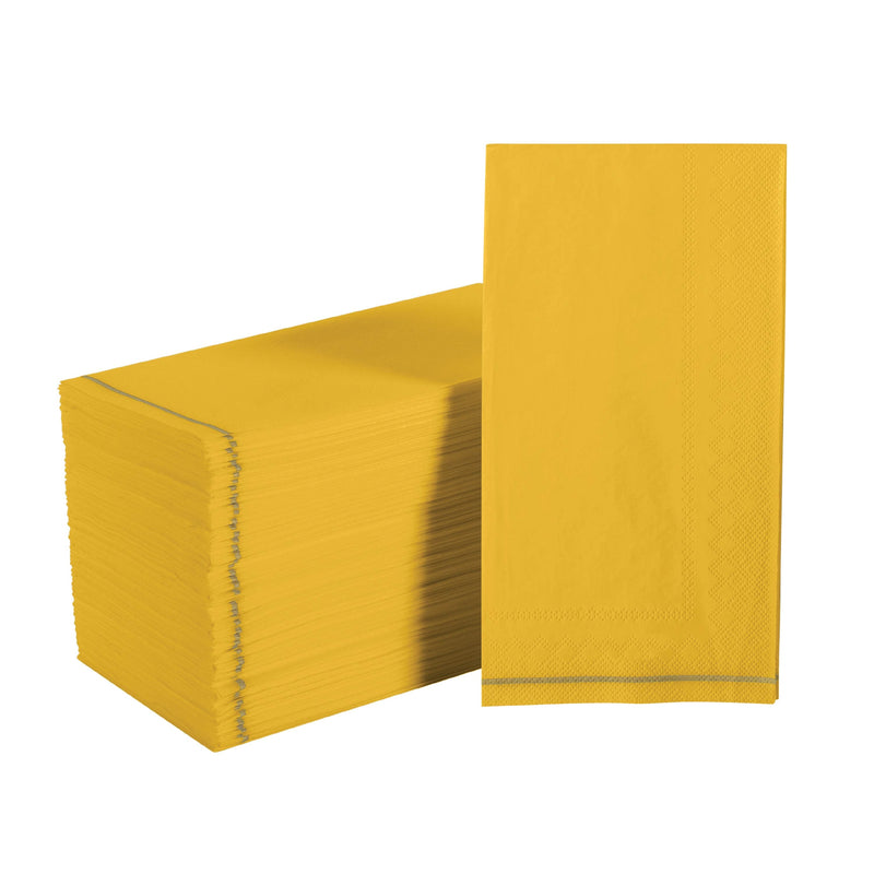 Luxe Party NYC Napkins 16 Dinner Napkins - 4.25" x 7.75" Yellow with Gold Stripe Guest Paper Napkins | 16 Napkins