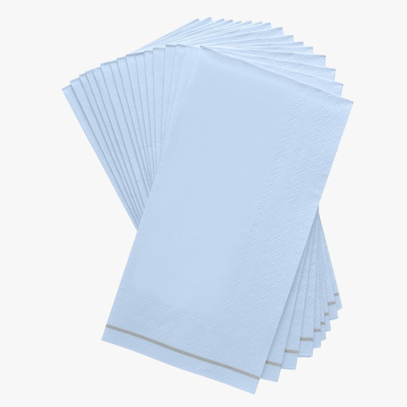 Luxe Party NYC Napkins 16 Dinner Napkins Ice Blue with Silver Stripe Guest Paper Napkins | 16 Napkins