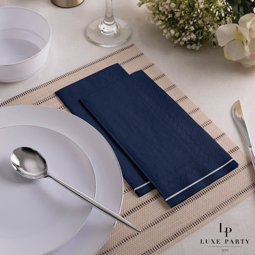 Luxe Party NYC Napkins 16 Dinner Napkins Navy and Silver Stripe Guest Paper Napkins | 16 Napkins