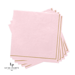 Luxe Party NYC Napkins 20 Beverage Napkins - 5" x 5" Blush with Gold Stripe Paper Cocktail Napkins | 20 Napkins