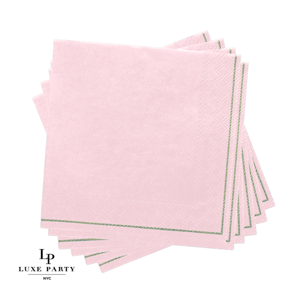 Luxe Party NYC Napkins 20 Beverage Napkins - 5" x 5" Blush with Silver Stripe Paper Cocktail Napkins | 20 Napkins
