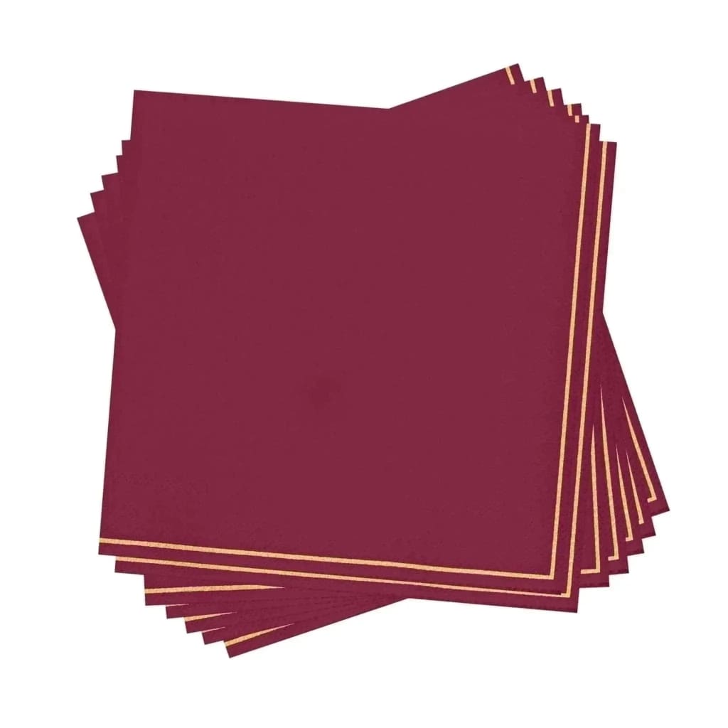 Luxe Party NYC Napkins 20 Beverage Napkins - 5" x 5" Cranberry with Gold Stripe Paper Cocktail Napkins | 20 Napkins