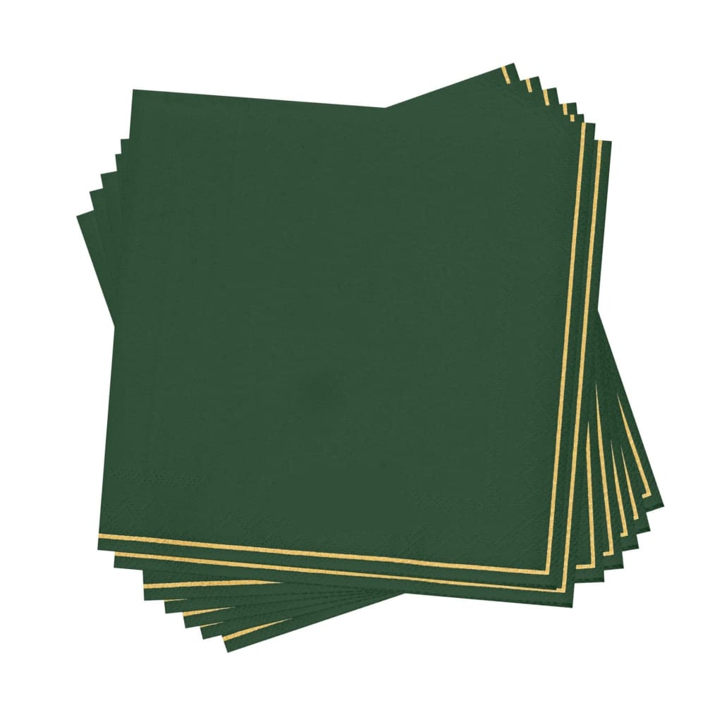 Luxe Party NYC Napkins 20 Beverage Napkins - 5" x 5" Emerald with Gold Stripe Paper Cocktail Napkins | 20 Napkins