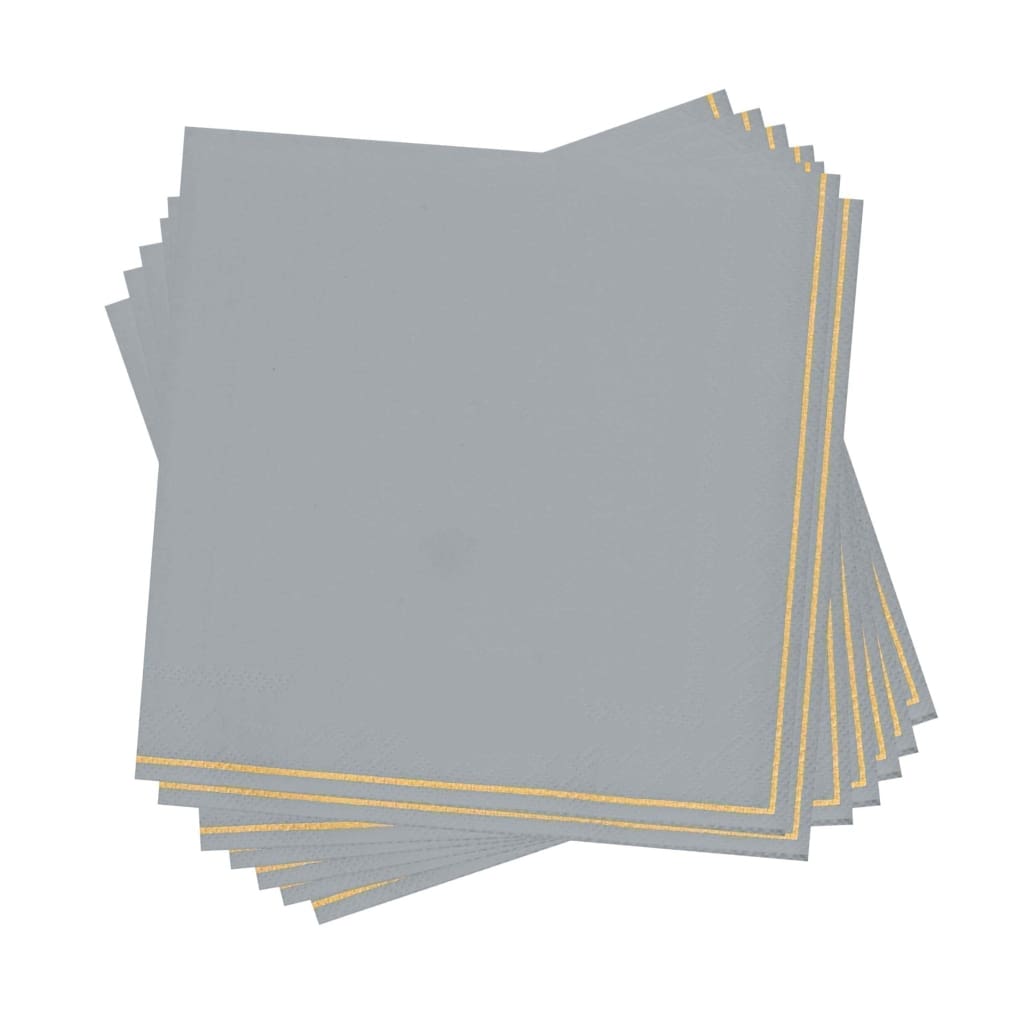 Luxe Party NYC Napkins 20 Beverage Napkins - 5" x 5" Grey with Gold Stripe Paper Cocktail Napkins | 20 Napkins