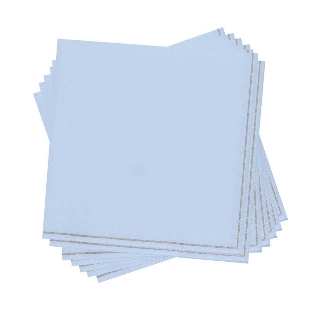 Luxe Party NYC Napkins 20 Beverage Napkins - 5" x 5" Ice Blue with Silver Stripe Paper Cocktail Napkins | 20 Napkins
