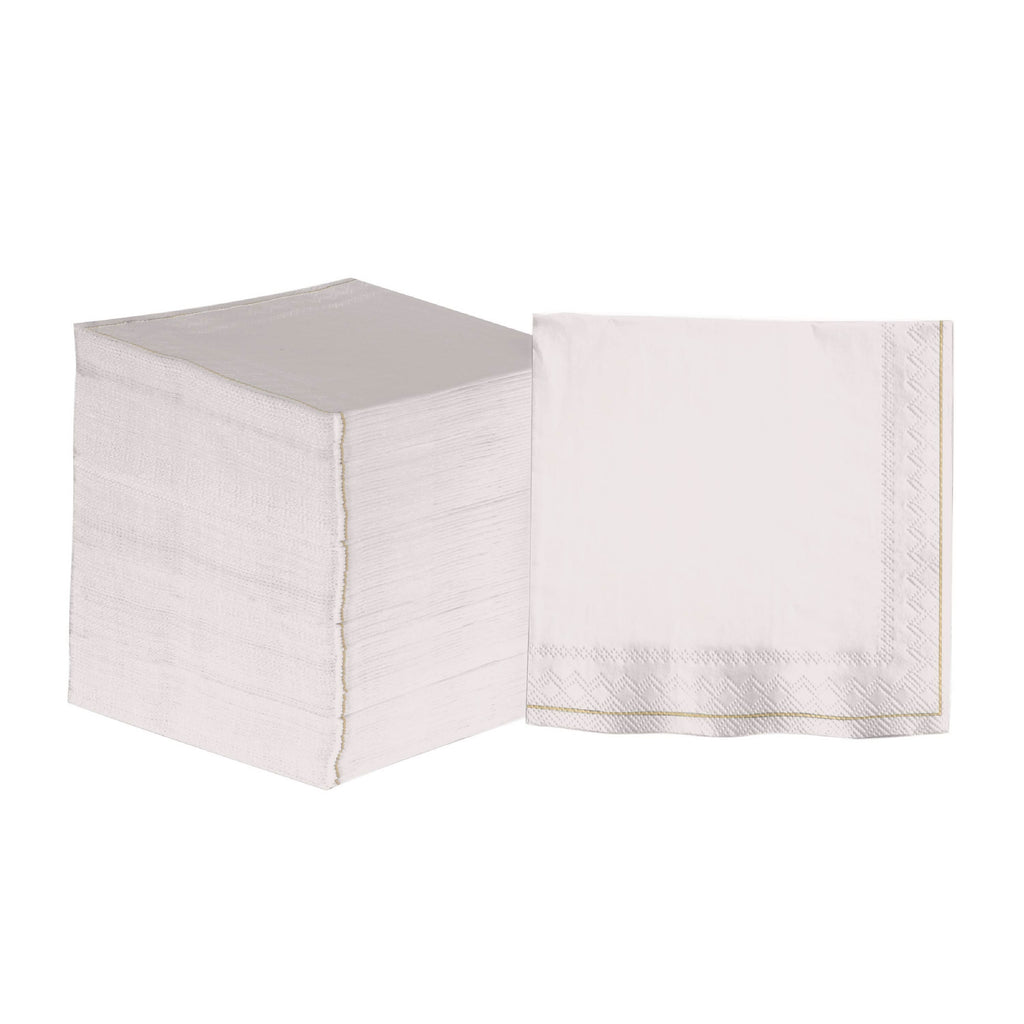 Luxe Party NYC Napkins 20 Beverage Napkins - 5" x 5" Linen with Gold Stripe Paper Cocktail Napkins | 20 Napkins