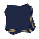 Luxe Party NYC Napkins 20 Beverage Napkins - 5" x 5" Navy with Gold Stripe Paper Cocktail Napkins | 20 Napkins