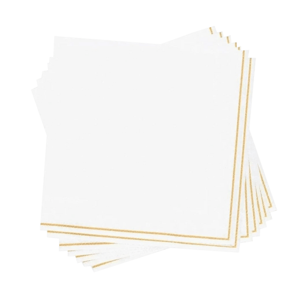 Luxe Party NYC Napkins 20 Beverage Napkins - 5" x 5" White with Gold Stripe Paper Cocktail Napkins | 20 Napkins