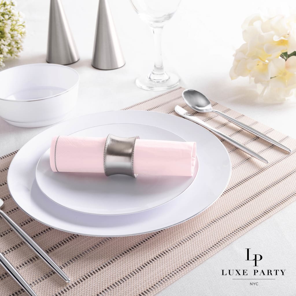 Luxe Party NYC Napkins 20 Lunch Napkins - 6.5" x 6.5" Blush with Silver Stripe Lunch Paper Napkins | 20 Napkins