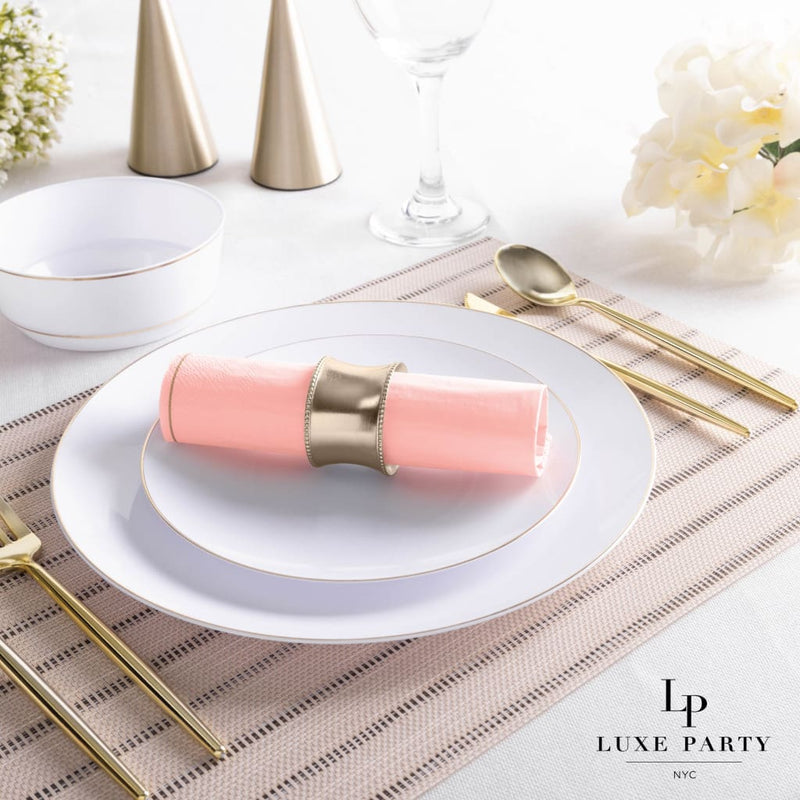 Luxe Party NYC Napkins 20 Lunch Napkins - 6.5" x 6.5" Coral with Gold Stripe Lunch Napkins | 20 Napkins