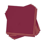 Luxe Party NYC Napkins 20 Lunch Napkins - 6.5" x 6.5" Cranberry with Gold Stripe Lunch Napkins | 20 Napkins