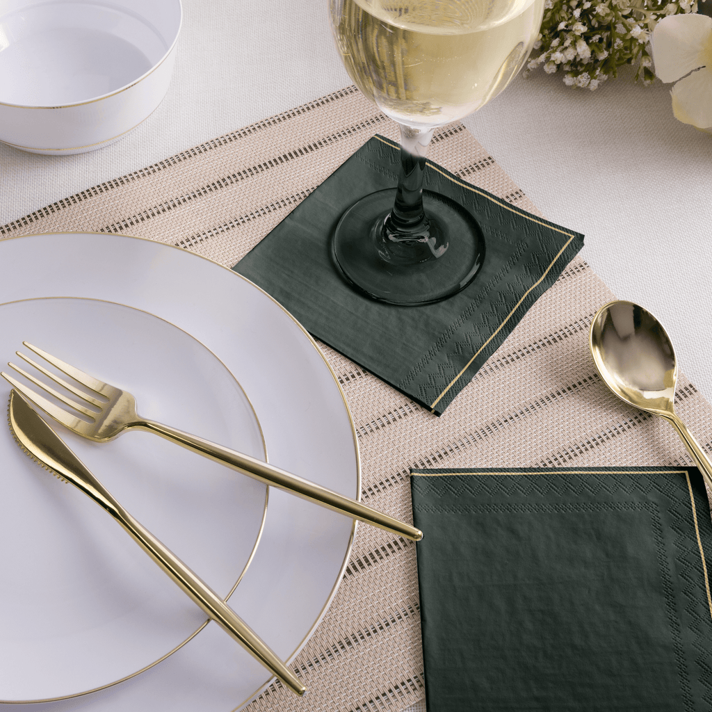 Luxe Party NYC Napkins 20 Lunch Napkins - 6.5" x 6.5" Emerald with Gold Stripe Lunch Napkins | 20 Napkins