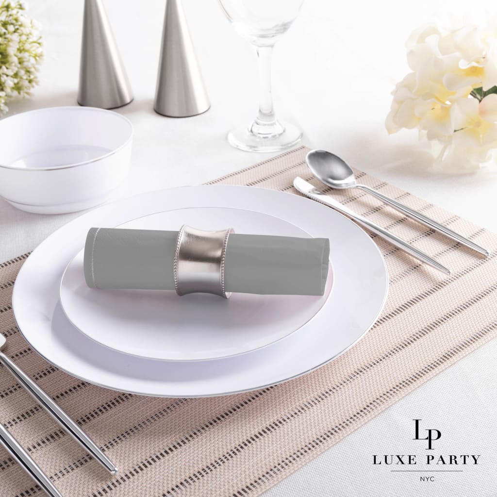 Luxe Party NYC Napkins 20 Lunch Napkins - 6.5" x 6.5" Grey with Silver Stripe Lunch Napkins | 20 Napkins