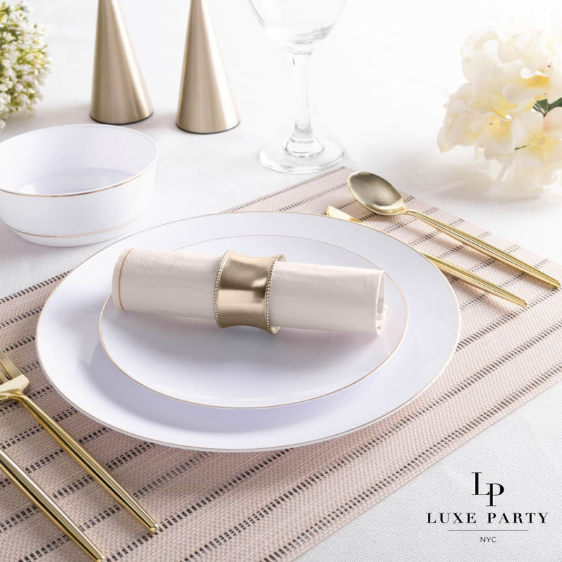 Luxe Party NYC Napkins 20 Lunch Napkins - 6.5" x 6.5" Linen with Gold Stripe Lunch Napkins | 20 Napkins
