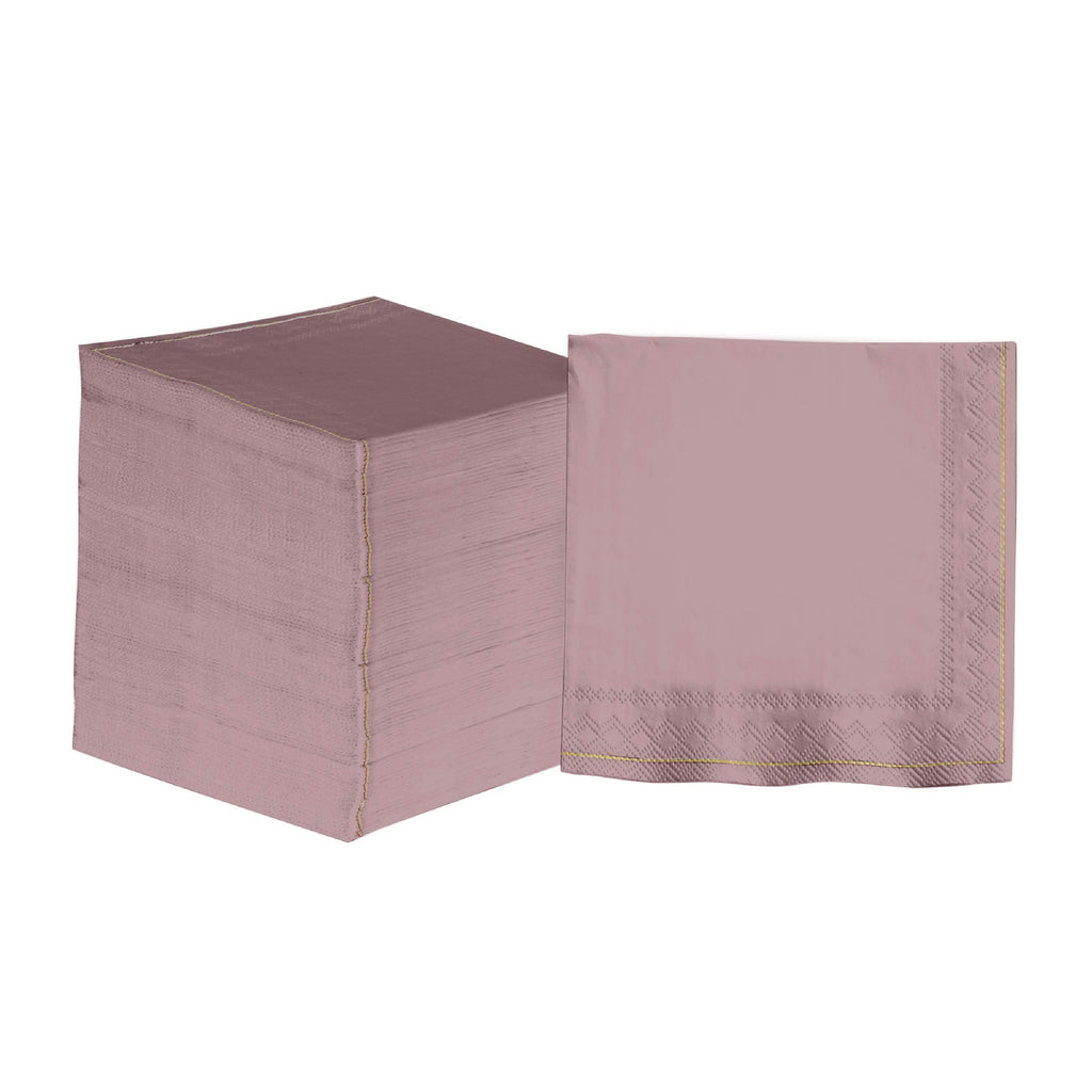 Luxe Party NYC Napkins 20 Lunch Napkins - 6.5" x 6.5" Mauve with Gold Stripe Lunch Napkins | 20 Napkins