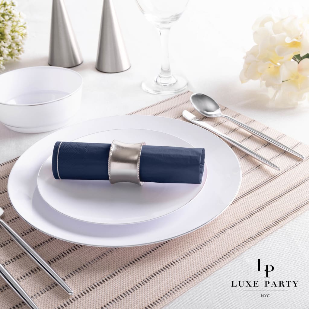 Luxe Party NYC Napkins 20 Lunch Napkins - 6.5" x 6.5" Navy and Silver Stripe Lunch Napkins | 20 Napkins