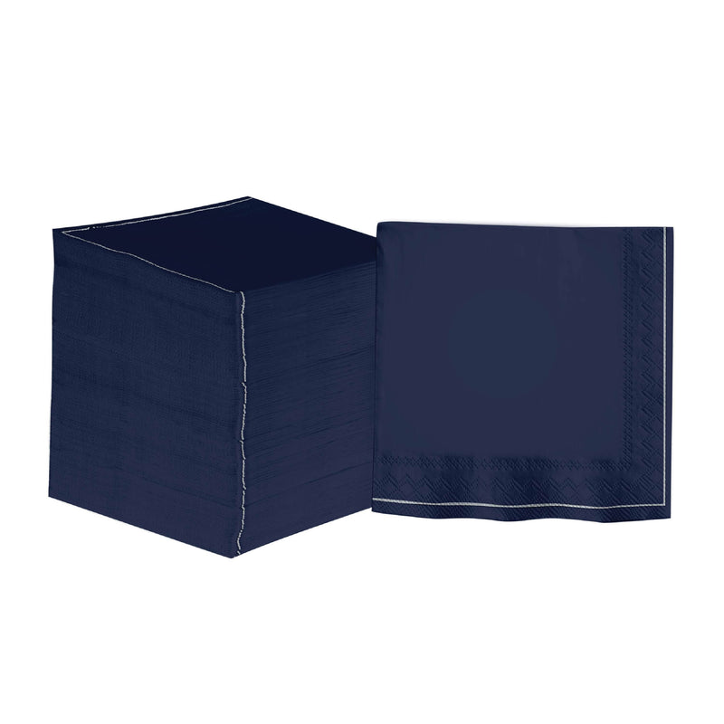 Luxe Party NYC Napkins 20 Lunch Napkins - 6.5" x 6.5" Navy and Silver Stripe Lunch Napkins | 20 Napkins