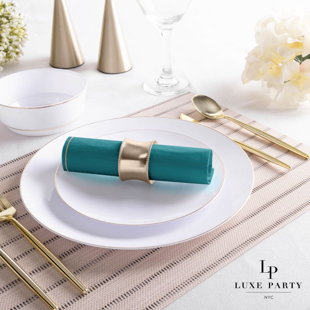 Luxe Party NYC Napkins 20 Lunch Napkins - 6.5" x 6.5" Teal with Gold Stripe Lunch Napkins | 20 Napkins