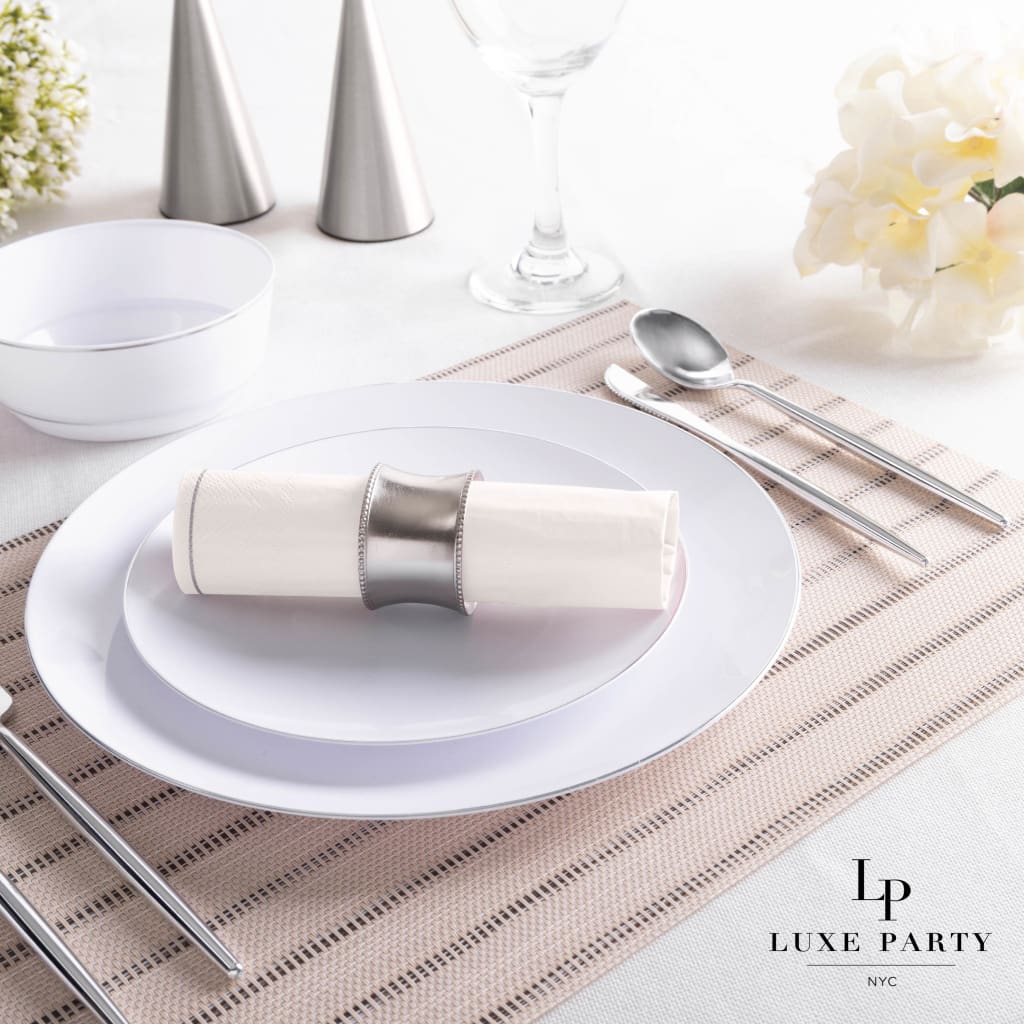 Luxe Party NYC Napkins 20 Lunch Napkins - 6.5" x 6.5" White with Silver Stripe Lunch Napkins | 20 Napkins