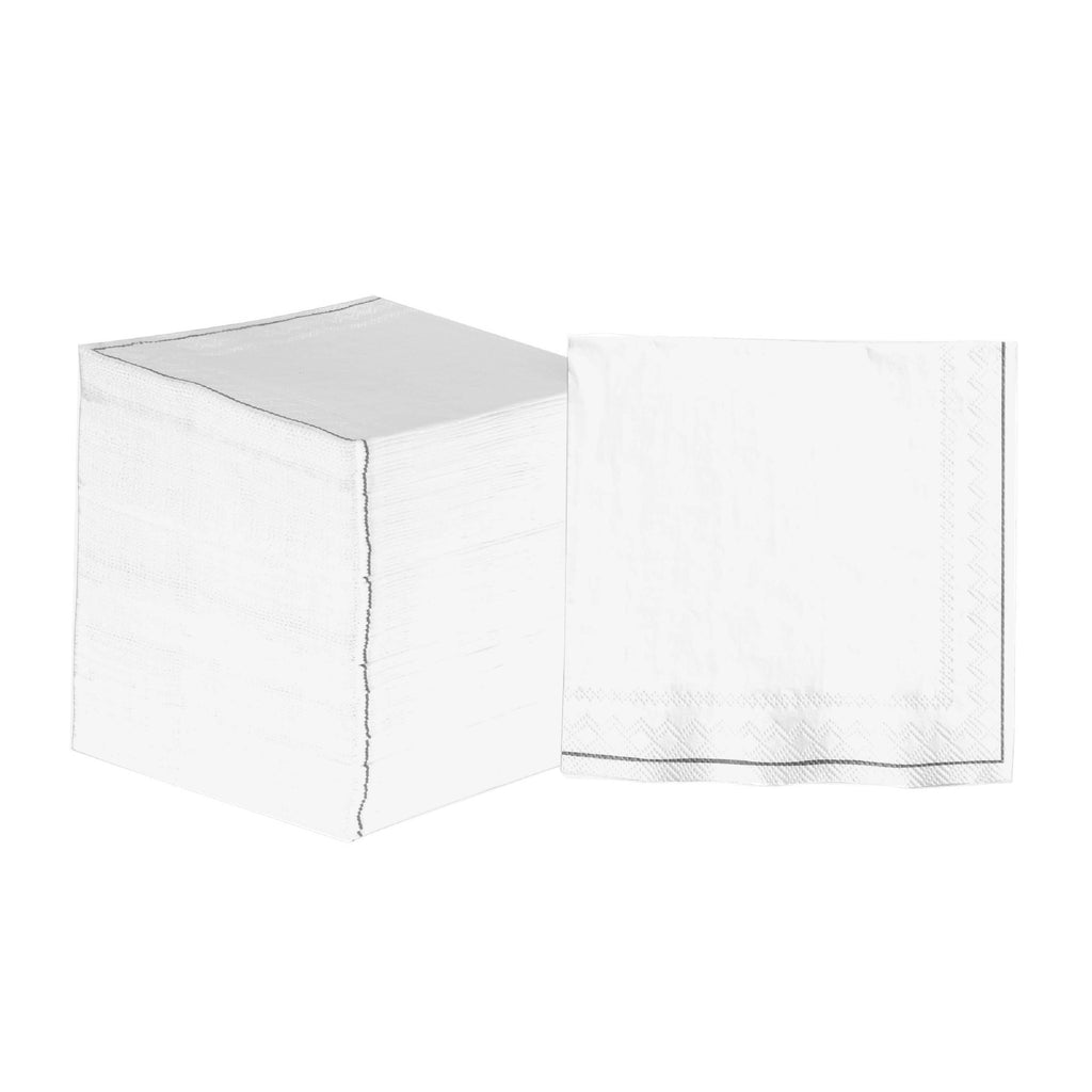Luxe Party NYC Napkins 20 Lunch Napkins - 6.5" x 6.5" White with Silver Stripe Lunch Napkins | 20 Napkins