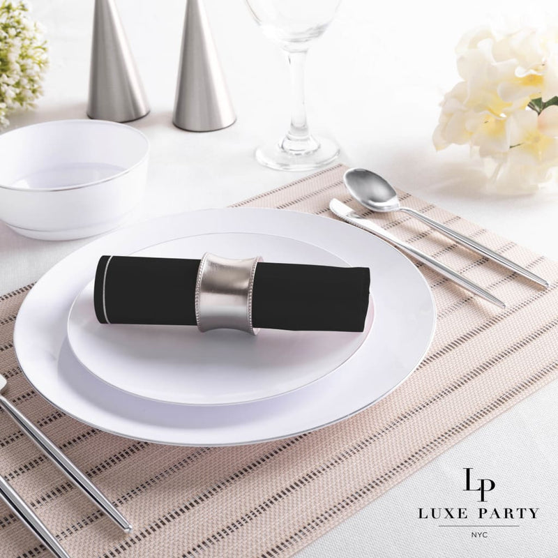 Luxe Party NYC Napkins 20 Lunch Napkins  - 6.5" x6.5" Black with Silver Stripe Lunch Napkins | 20 Napkins