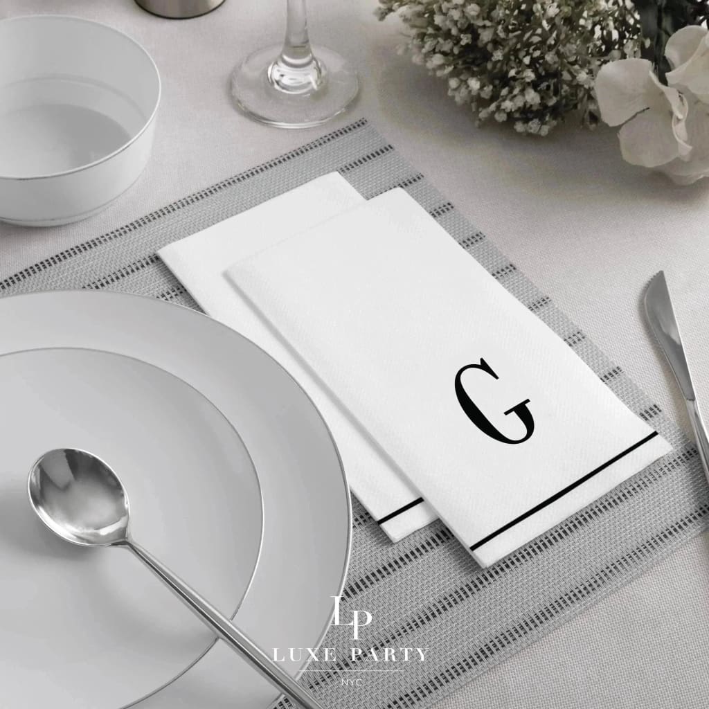 Luxe Party NYC Napkins Letter G Black Monogram Paper Disposable Dinner Napkins | 14 Napkins